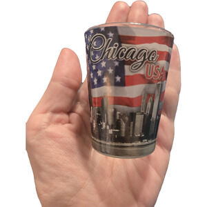 Chicago USA American Flag Skyline Shot Glass Red Blue White